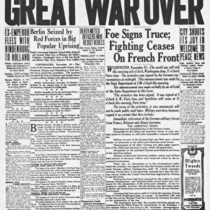 WORLD WAR I: ARMISTICE. The front page of the San Francisco Chronicle, 11 November 1918