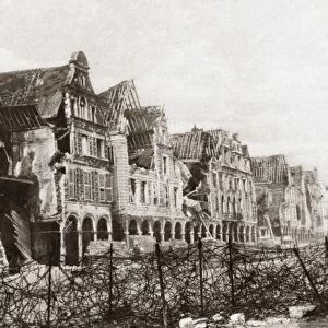 WORLD WAR I: ARRAS. View of destroyed homes in Arras, France. Photograph, c1916