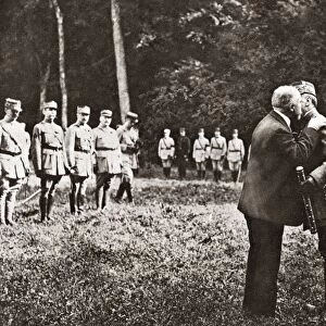 WORLD WAR I: BATON, 1918. French President Poincare presenting the Marshals Baton