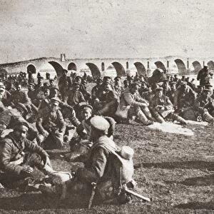 WORLD WAR I: BULGARIANS. Bulgarian troops resting on the banks of the Drin River