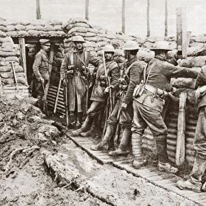 WORLD WAR I: CANADIANS. Canadian troops in a trench during World War I. Photograph
