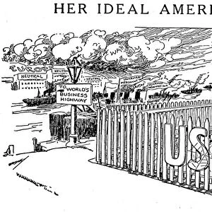 WORLD WAR I: CARTOON, 1916. Her Ideal American Citizen. Cartoon, 1916, by Luther D