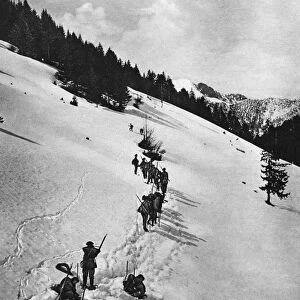 WORLD WAR I: CHASSEUR. French chasseurs plodding through the snow in the Vosges