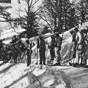 WORLD WAR I: CHASSEURS. French Alpine Chasseurs dressed in white and on skis in