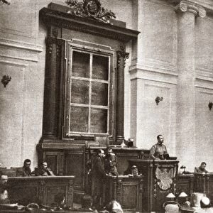 WORLD WAR I: THE DUMA. Scene in the Duma following the forced abdication of the Czar Nicholas II