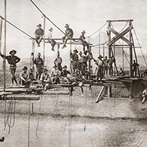 WORLD WAR I: EGYPT, c1916. Suspension bridge in the course of construction over