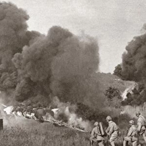 WORLD WAR I: FLAMETHROWER. Liquid fire being used on the west front to rout the