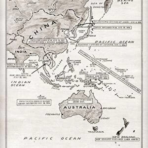 WORLD WAR I: GEOGRAPHY. Map showing the chronology and geography of the effects