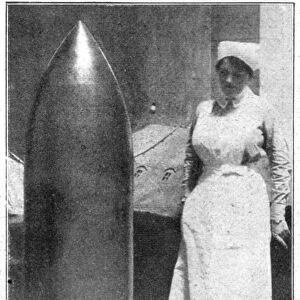 WORLD WAR I: GERMAN BOMB. A 42cm Krupp bomb on display at an exhibition in Berlin