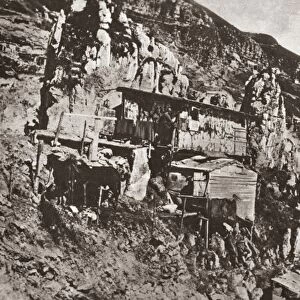 WORLD WAR I: ITALIAN HUTS. Italian shelter huts along the steep side of Mount Boccar