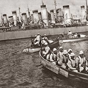 WORLD WAR I: ITALIAN NAVY. A flotilla of destroyers moored at a naval station in