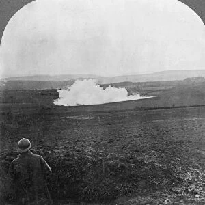 WORLD WAR I: LAND MINE. A French mine exploding under a German trench during World War I