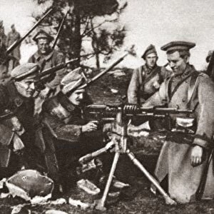 WORLD WAR I: MACHINE GUNS. Polish machine gun contingent in action in Rheims