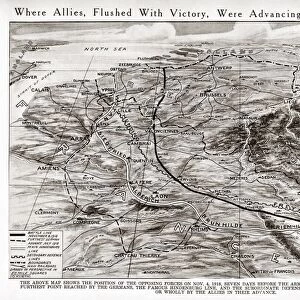 WORLD WAR I: MAP, 1918. Map showing the position of forces on 4 November 1918