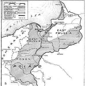 WORLD WAR I: MAP, 1919. Map showing sections of Eastern Germany that were taken away