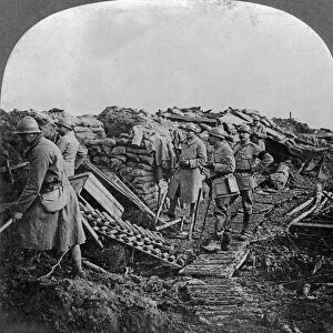 WORLD WAR I: TRENCH, c1917. French troops on ground captured from the enemy by the U
