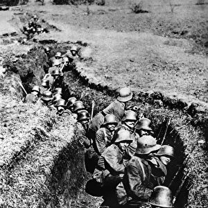 WORLD WAR I: TRENCH, c1917. German troops in a trench during World War I. Photograph