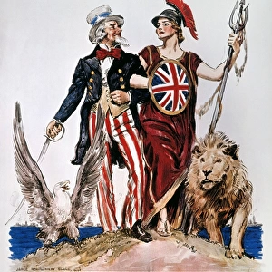 WORLD WAR I: U. S. POSTER. Side by Side, Britannia! American World War I poster by James Montgomery Flagg, 1918