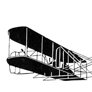A Wright Brothers biplane in flight. Drawing, 1903