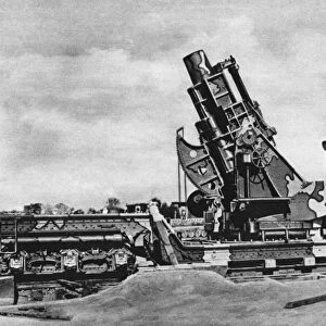 WWI: AMERICAN MORTAR. American mortar railway mount which could launch a shell over ten miles