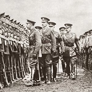 WWI: BRITISH TROOPS. King George V inspecting Kitcheners Army in England during World War I