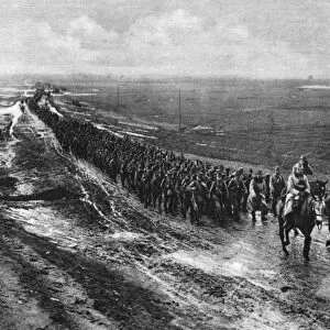 WWI: GERMANS IN RUSSIA. German troops marching through a Russian plain during World War I
