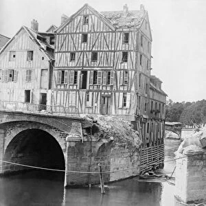 WWI: MEAUX, c1914. The bridge in Meaux, France, wrecked by French Engineers. Photograph
