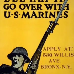 WWI: POSTER, 1917. E-E-E-Yah-Yip Go over with U. S. Marines. Lithograph by Charles Buckley Falls WWI: POSTER, 1917. E-E-E-Yah-Yip Go over with U. S. Marines. Lithograph by Charles Buckley Falls