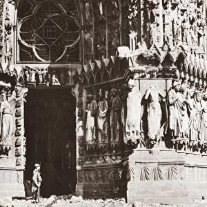 WWI: RHEIMS CATHEDRAL. The western doorway of the Rheims Cathedral in France, shattered