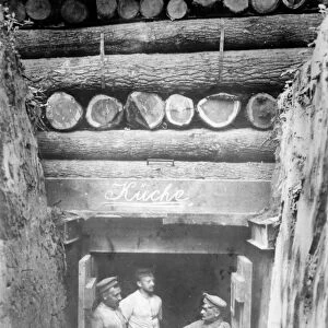WWI: SHELTER, c1914. German soldiers in the doorway of a bomb-proof shelter near Avincourt