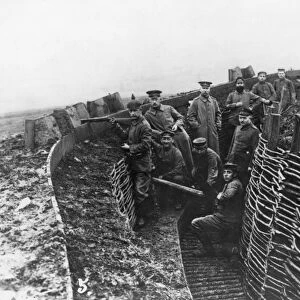 WWI: TRENCHES, c1915. German soldiers in a trench. Photograph, c1915