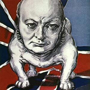 WWII: CHURCHILL POSTER 1942. Holding the Line. Winston Churchill as defiant British bulldog on a World War II poster, 1942