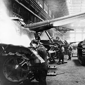 WWII: TANK PRODUCTION. Soviet plant for assembling tanks in the Urals during World War II
