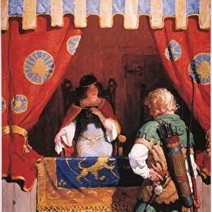 WYETH: ROBIN HOOD & MARIAN. Robin Hood meets Maid Marian at the royal tourney: oil on canvas, 1917, by N. C. Wyeth
