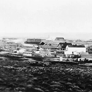 WYOMING: CARBON, c1875. A panoramic view of Carbon, Wyoming. Photograph, c1875