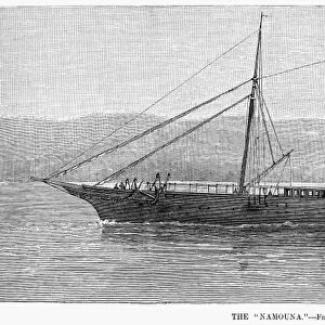 YACHTING, 1882. James Gordon Bennett, Jr.s iron screw stram-yacht Namouna. Line engraving, 1882