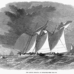 YACHTING REGATTA, 1866. The annual regatta at Singapore. Wood engraving, English, 1866