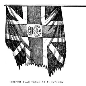 YORKTOWN: BRITISH FLAG. British battle standard captured at the Battle of Yorktown, Virginia, 19 October 1781. Wood engraving, American, 1883
