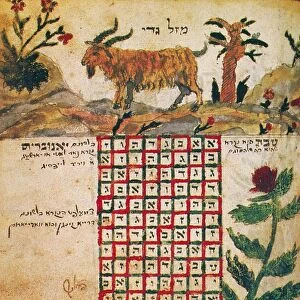 ZODIAC: CAPRICORN, 1716. Drawing from a Hebrew book about the Jewish calendar, Sefer Evronot, Halberstadt, Germany, 1716