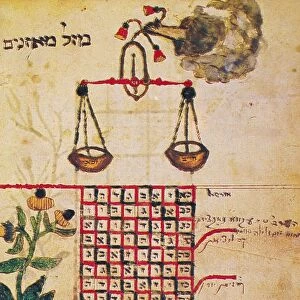ZODIAC SIGN: LIBRA, 1716. Drawing from a Hebrew book about the Jewish calendar, Sefer Evronot, Halberstadt, Germany, 1716