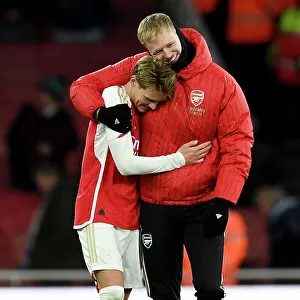 Arsenal Celebrate Victory Over Brighton: Martin Odegaard and Aaron Ramsdale