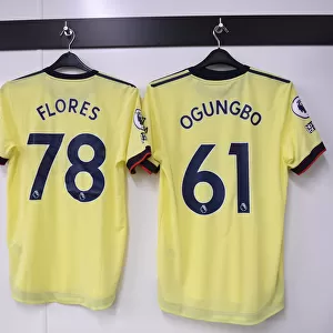 Arsenal Changing Room: Marcelo Flores and Mazeed Ogungbo's Shirts Before Crystal Palace Match