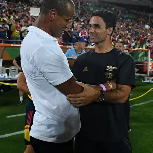 Arsenal Manager Mikel Arteta Meets Rivaldo After Chelsea Showdown in Florida Cup 2022-23