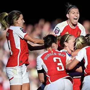 Arsenal Women's Team Celebrates Second Goal Against Aston Villa in 2023-24 Barclays Women's Super League