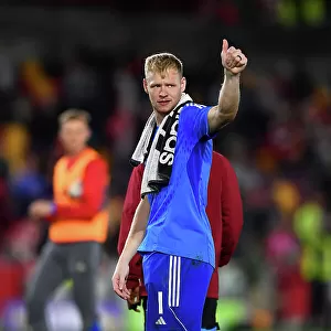 Arsenal's Aaron Ramsdale Acknowledges Fans after Brentford Carabao Cup Victory, 2023-24