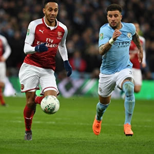 Arsenal's Aubameyang Clashes with Manchester City's Walker in Carabao Cup Final Showdown
