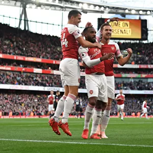 Arsenal's Lacazette, Xhaka, and Ramsey Celebrate Goal vs Everton (2018-19)