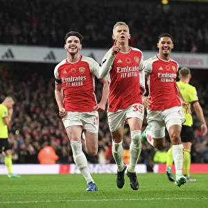 Arsenal's Triumph: Unforgettable Goal Celebration by Zinchenko, Rice, and Saliba (2023-24)