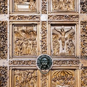 A carved door at the cathedral in Konstanz, Germany