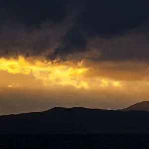 The setting sun over Mull from Benderloch in Argyll and Bute, Scotland